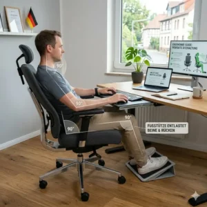 Ergonomische Sitzposition im Bürostuhl mit fußstütze test.