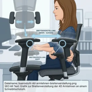Grafik zur Breitenverstellung bei einem Bürostuhl mit 4D Armlehnen.