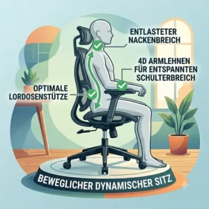 Grafik zur richtigen, ergonomischen Sitzposition auf einem Bürostuhl höhenverstellbar bester Qualität.