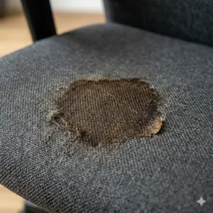 Darstellung von Flecken auf einem Stoffbezug als wichtiges Kriterium im Bürostuhl Leder vs Stoff Vergleich