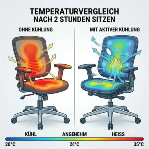 Infrarot-Vergleich von einem Bürostuhl mit Kühlfunktion zur Temperaturregelung.