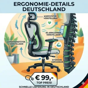 Detailansicht der atmungsaktiven Rückenlehne für einen günstiger ergonomischer Bürostuhl.
