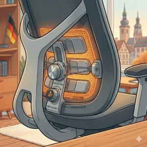Ergonomischer Chefsessel mit Lordosenstütze ausgeführt als bürostuhl mit sitzheizung für den Rücken.