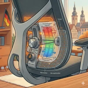 Hochwertiges und atmungsaktives Obermaterial für einen modernen bürostuhl mit sitzheizung im Büro.