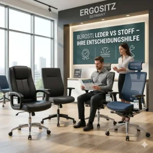 Fachberatung in einem Geschäft zur Unterstützung bei der Entscheidung für den Bürostuhl Leder vs Stoff Vergleich
