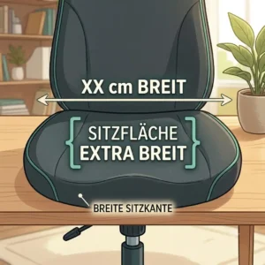 Technical illustration of the dimensions of an office chair extra wide seat.
