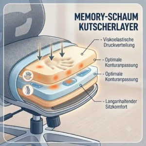 Detailed cross-section illustrating the layered foam seat of the bürostuhl mit memory schaum.