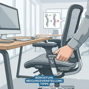 An educational graphic illustrating the ideal ergonomic sitting posture at a desk using the best bürostuhl neigungsverstellung tipps.