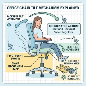 An infographic illustrating the mechanism and function of the standard office chair tilt mechanism.