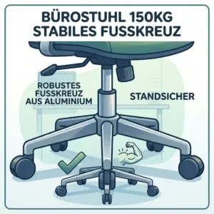 Illustration 2 detailing the sturdy aluminum star base design of the buerostuhl für schwere personen bis 150kg.