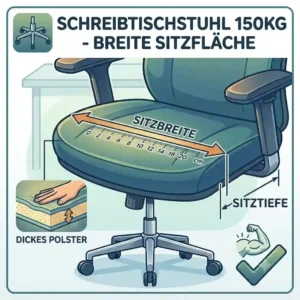 Illustration 3 showing the extra wide dimensions and thick padding of the seat on the buerostuhl für schwere personen bis 150kg.