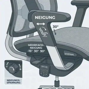 A step-by-step visual guide on how to properly adjust the backrest angle based on professional bürostuhl neigungsverstellung tipps.
