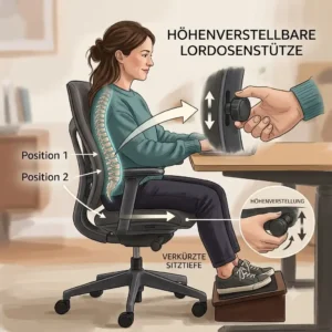 Illustration 3 highlighting narrow armrests on an office chair for short stature to allow natural arm position.