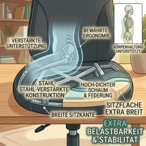 Graphic of the high load capacity and stability of an XXL office chair extra wide seat.