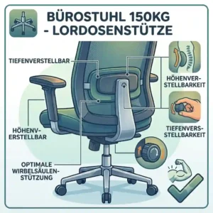 Illustration 4 highlighting the ergonomic adjustable lumbar support mechanism of the buerostuhl für schwere personen bis 150kg.