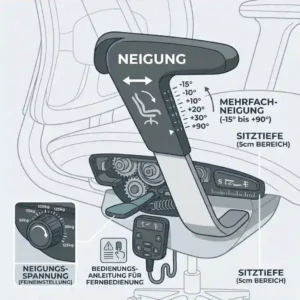 A detailed close-up illustration of the mechanism and components under the seat explaining the bürostuhl neigungsverstellung tipps.