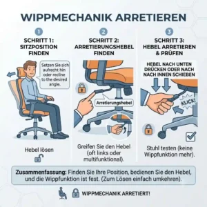 A clear demonstration of how to lock the recline feature using the office chair tilt mechanism lock lever.