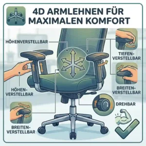 Illustration 5 demonstrating the multi-directional 4D adjustable armrests featured on the buerostuhl für schwere personen bis 150kg.