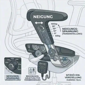 A comparison diagram between a stiff sitting position and a healthy body posture achieved through flexible bürostuhl neigungsverstellung tipps.