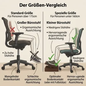 Illustration 6 defining healthy sitting posture for small builds at a computer workstation.