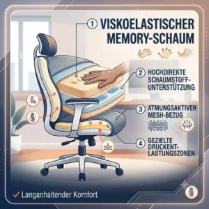 Detailed view of the breathable mesh cover and foam core of the bürostuhl mit memory schaum.