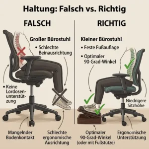 Illustration 7 presenting an ergonomic setup for compact body types including footrest and lumbar support.