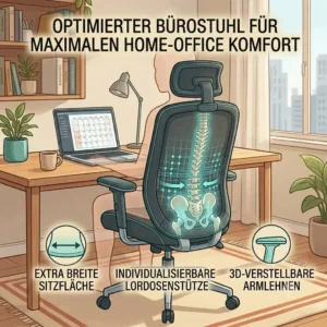 Modern workplace in the home office with a comfortable office chair extra wide seat.
